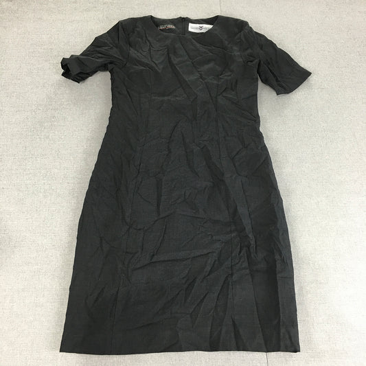 Roman Daniels Womens Wool Pencil Dress Size 12 Black Midi Short Sleeve