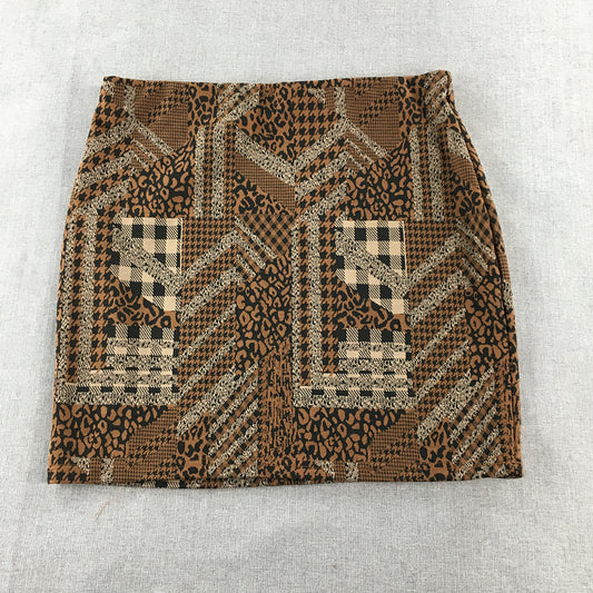 Valleygirl Womens Mini Skirt Size XL Brown Black Abstract Animal Print