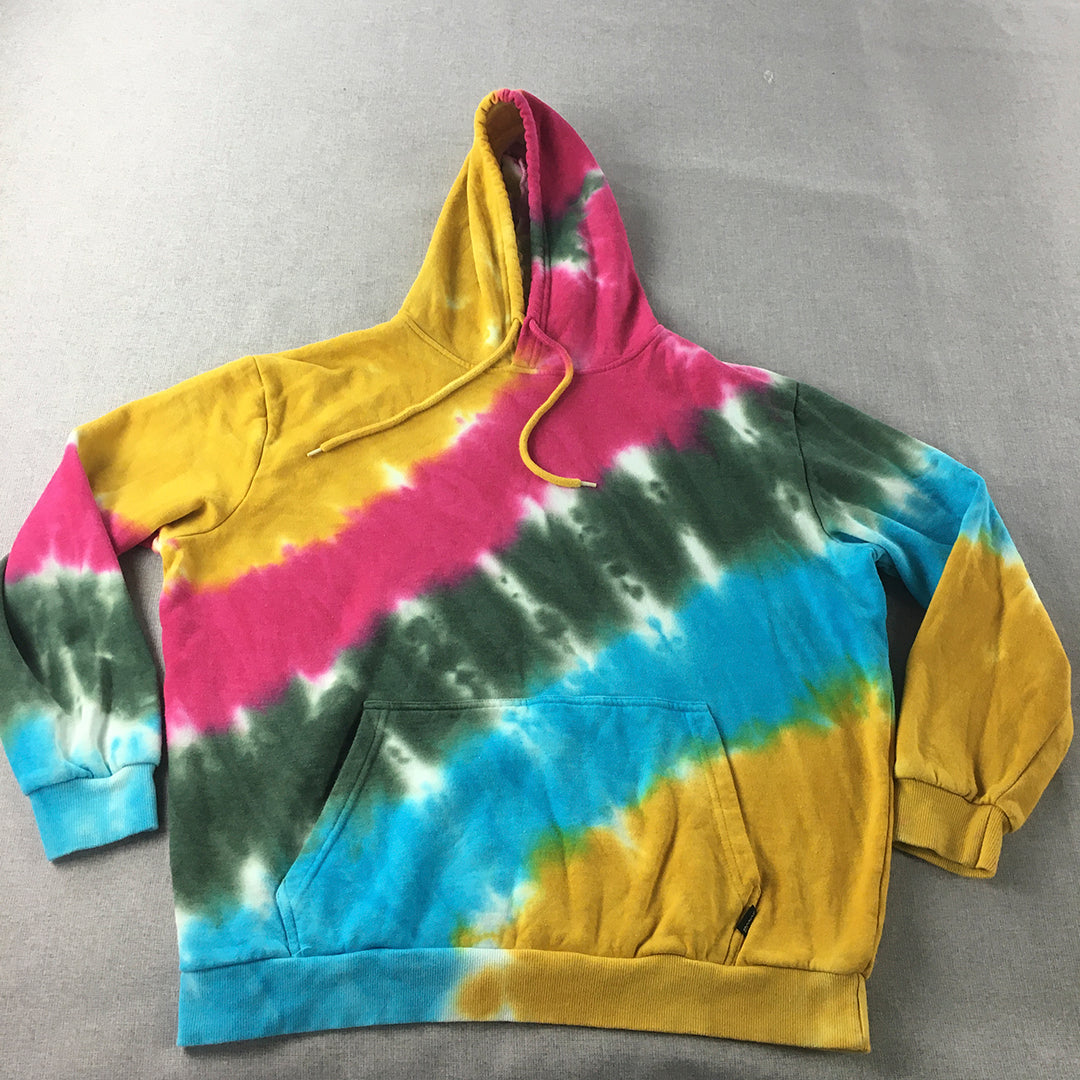 Prodigy Mens Hoodie Sweater Size L Yellow Blue Green Pink Tie-Dye Jumper