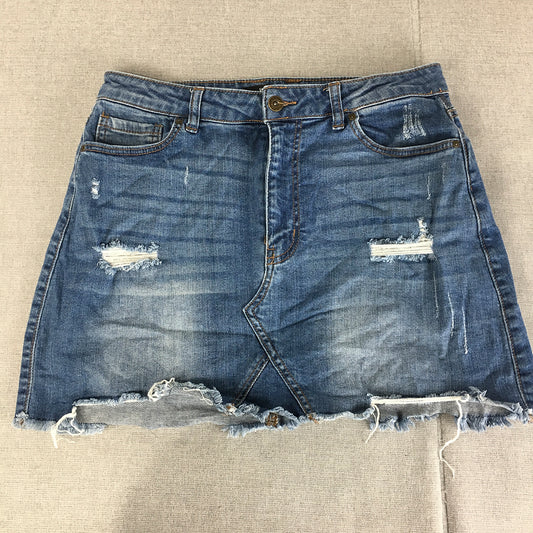 Wax Jeans Womens Denim Mini Skirt Size L Blue Raw Hem Pockets