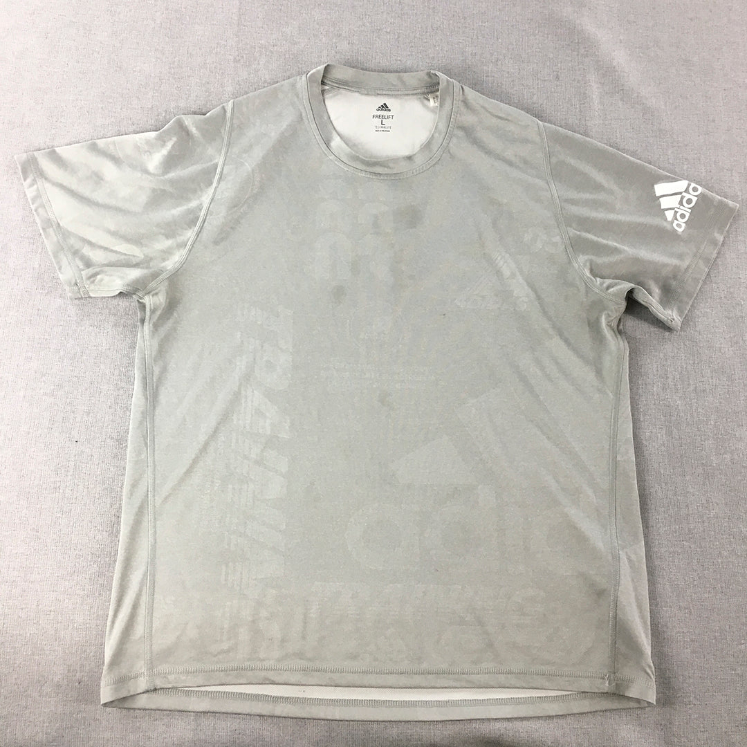 Adidas Freelift Mens T-Shirt Size L Grey Logo Crew Neck Short Sleeve Tee