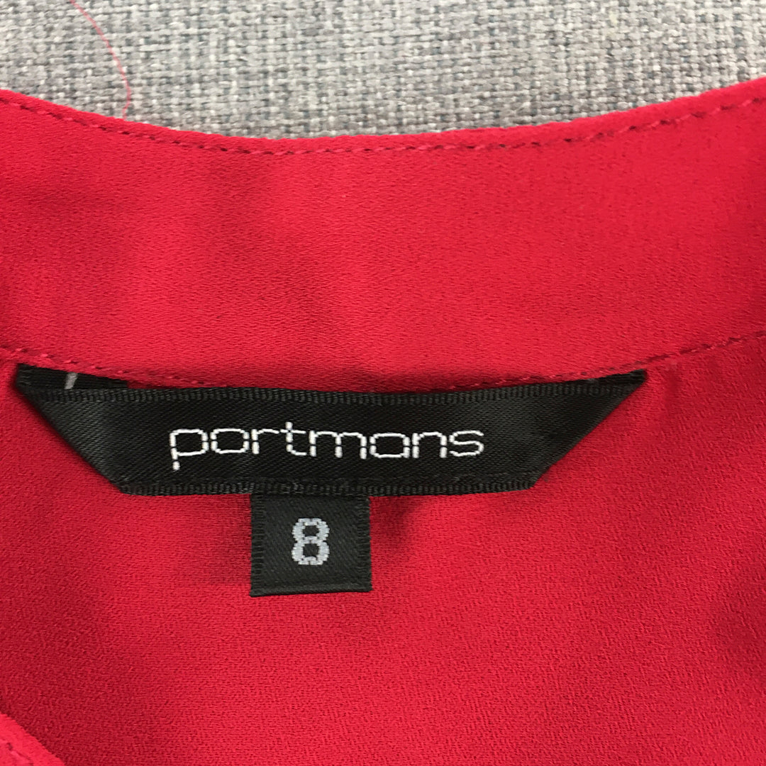 Portmans Womens Top Size 8 Red Button-Up Long Sleeve Shirt