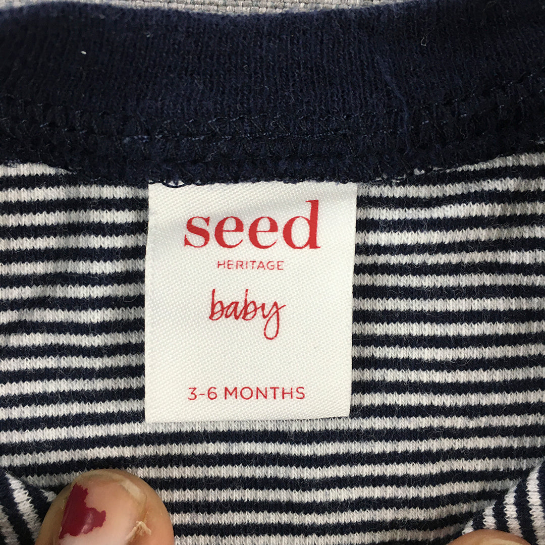 Seed Heritage Baby Shirt Size 00 (3 - 6 Months) Blue White Striped Long Sleeve