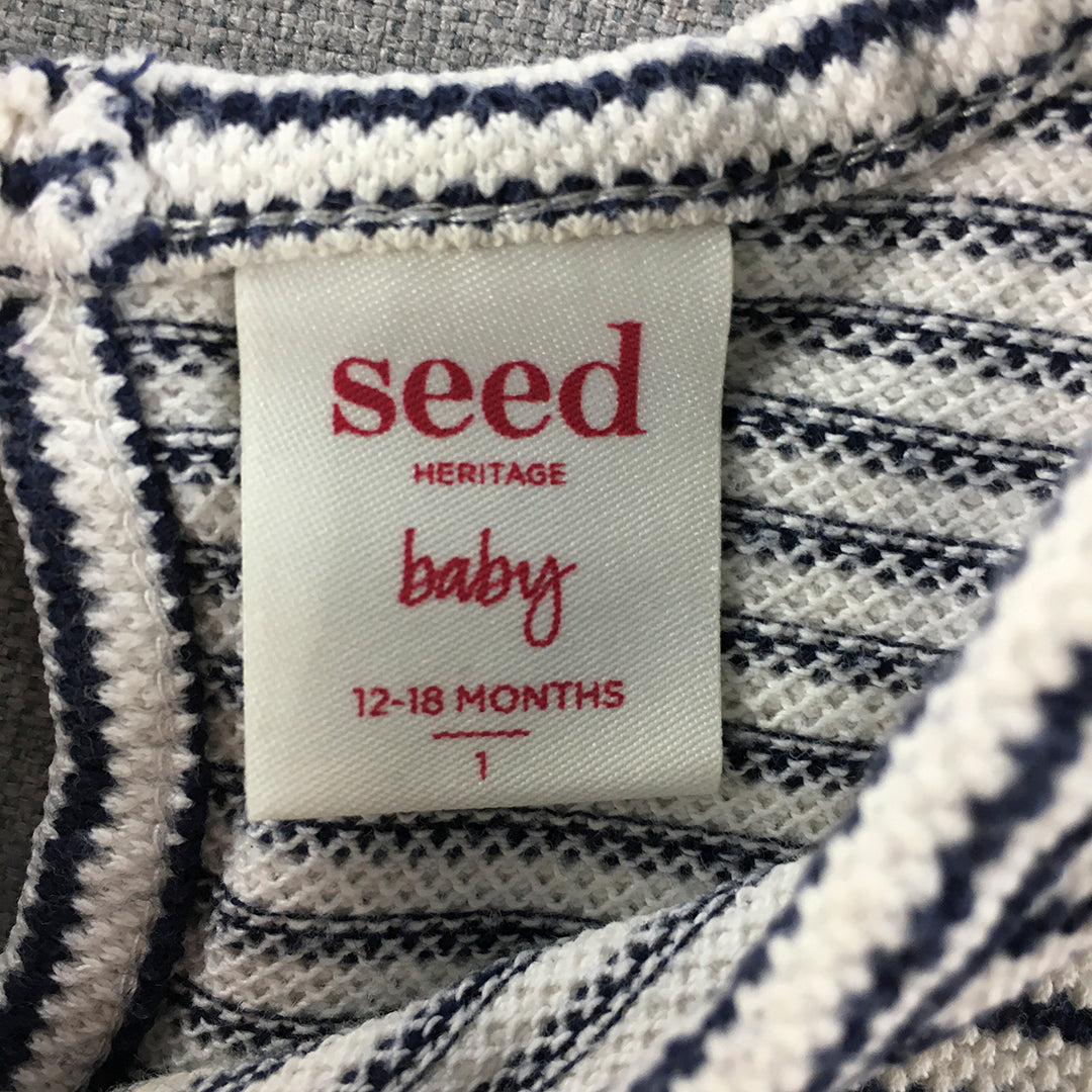 Seed Heritage Baby Girls Dress Size 1 (12 - 18 Months) White Striped Pleated