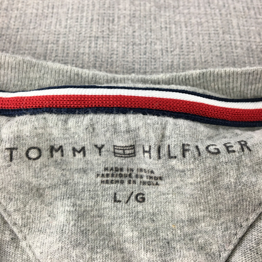 Tommy Hilfiger Mens T-Shirt Size L Grey Logo V-Neck Short Sleeve Tee