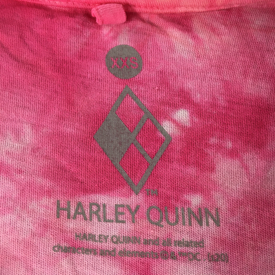 Harley Quinn Womens T-Shirt Size XXS Pink DC Comics Tie-Dye Top