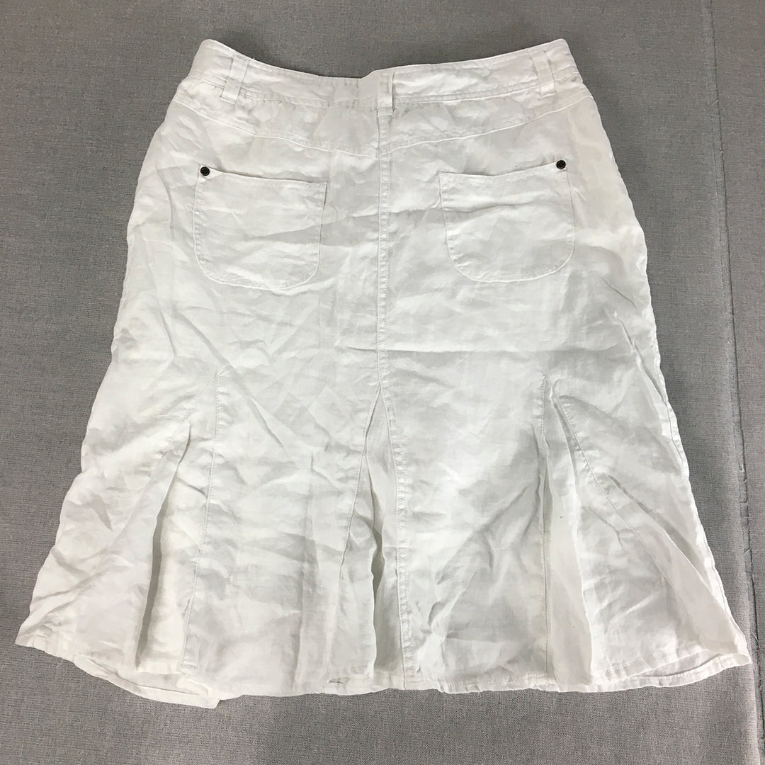 Regatta Womens Linen Midi Skirt Size 14 White Pockets A-Line