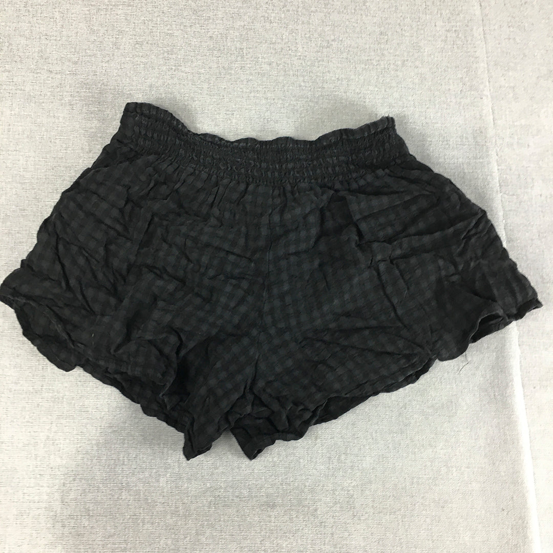 Nunui Womens Shorts Size 10 Black Checkered Elastic Waist