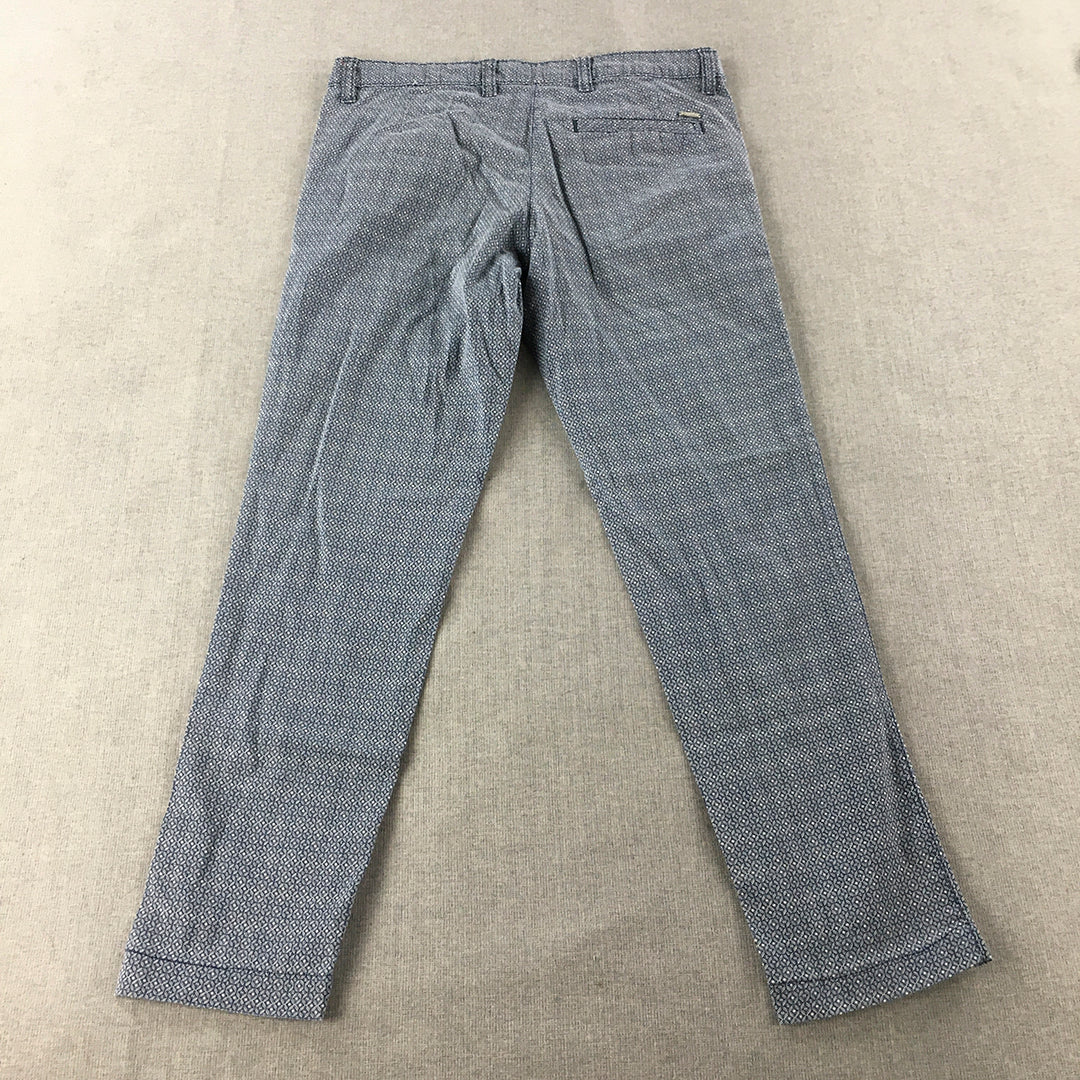 Scullers Chino Pants Size 28 Blue Dot Tapered Fit Pockets