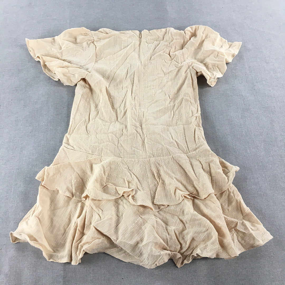 NEW Showpo Bahama Baby Dress Size 6 AU Cream Beige Mini A-Line Frilled