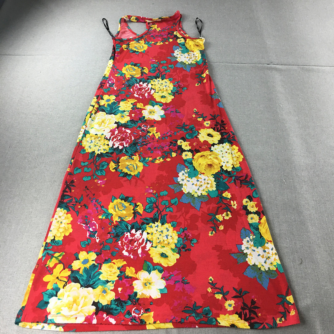 Papaya Womens Maxi Dress Size L Red Floral Sleeveless A-Line