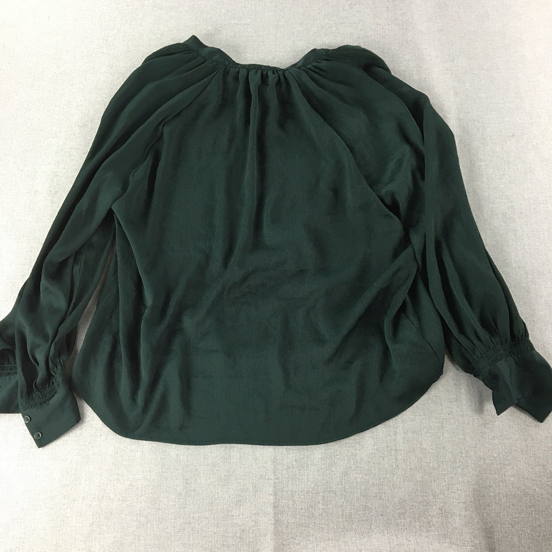 H&M Womens Shirt Size 18 Dark Forest Green Button-Up Long Sleeve Top