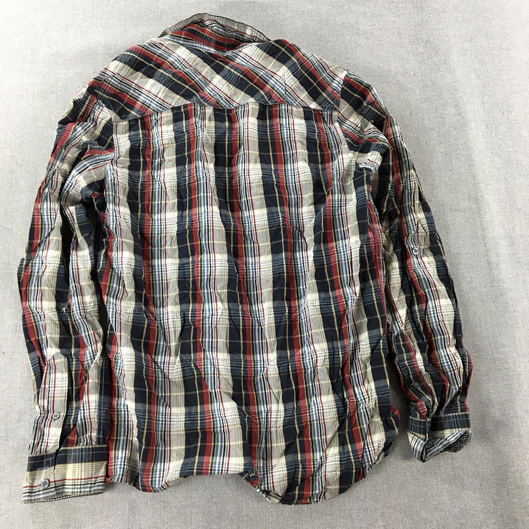 Twenty One Men Shirt Size M Grey Red Checkered Button-Up Pockets