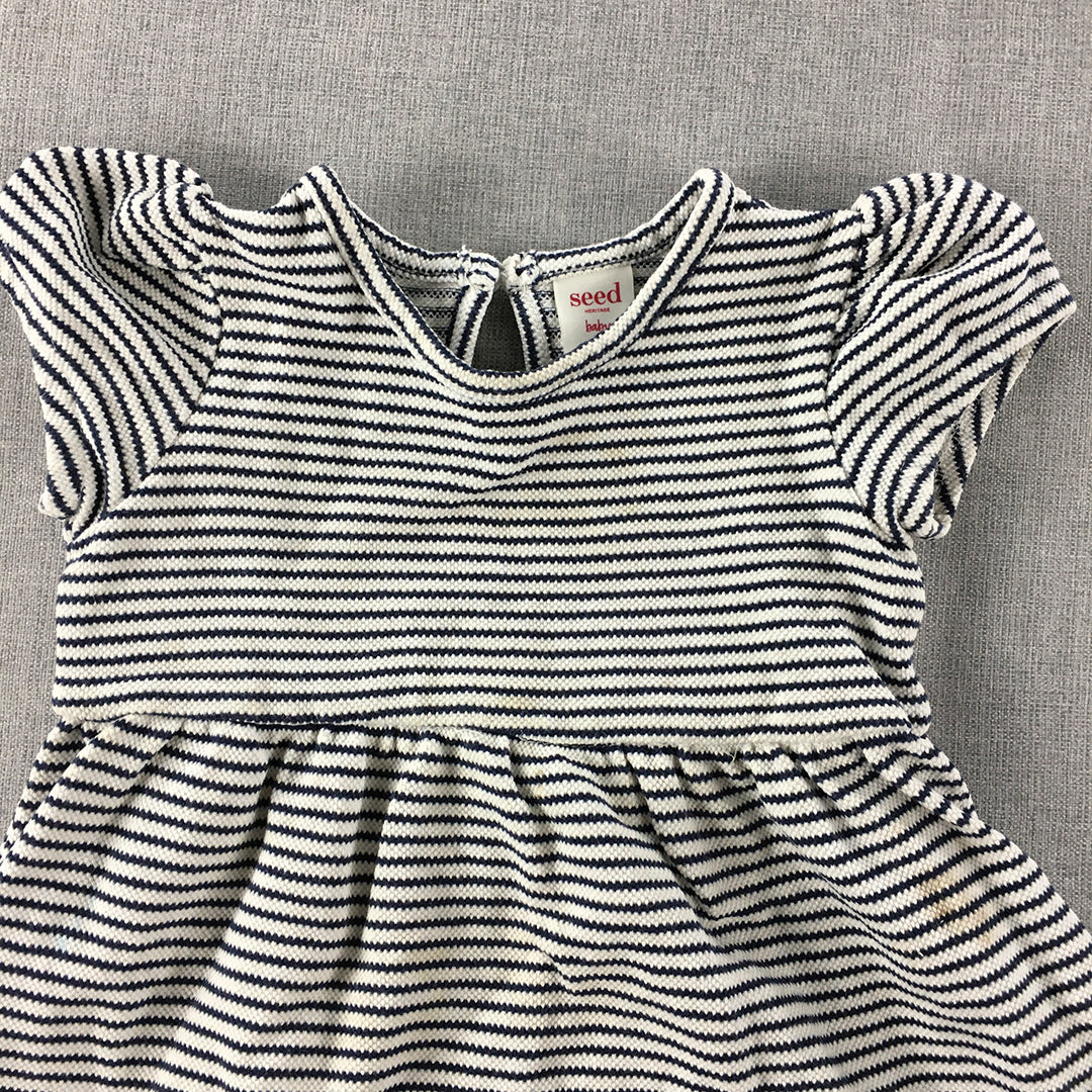 Seed Heritage Baby Girls Dress Size 1 (12 - 18 Months) White Striped Pleated