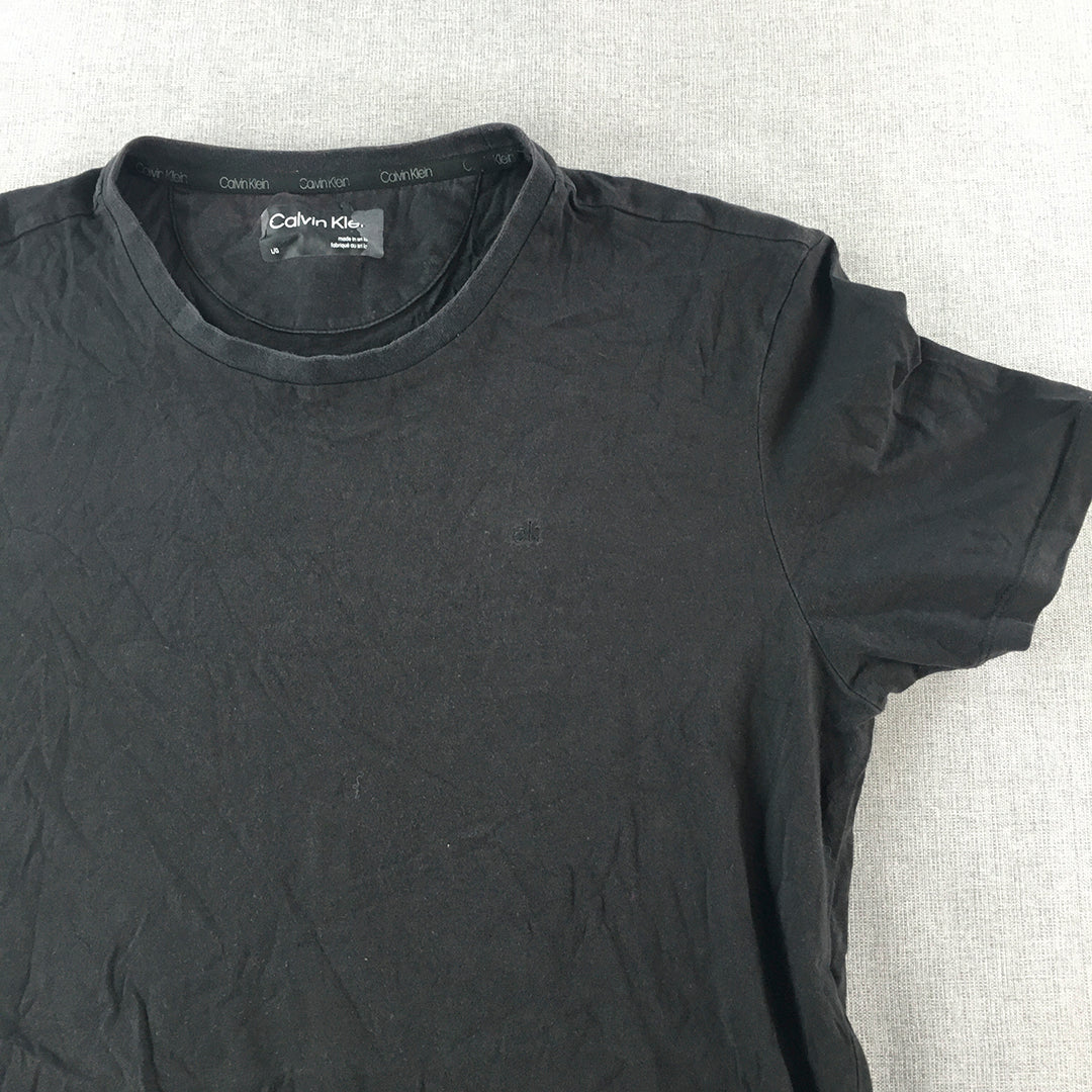 Calvin Klein Mens T-Shirt Size L Logo Crew Neck Short Sleeve Tee Black