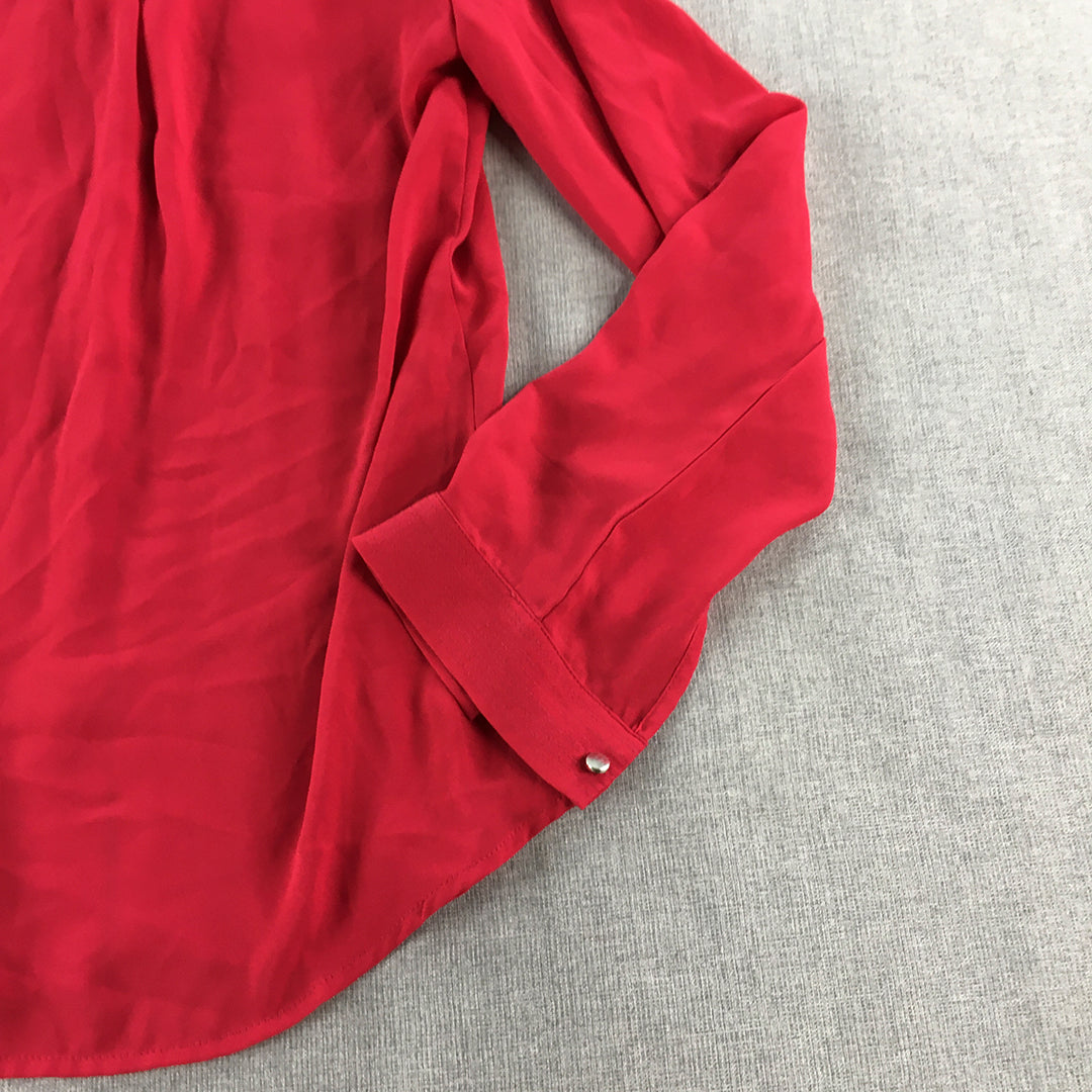 Portmans Womens Top Size 8 Red Button-Up Long Sleeve Shirt