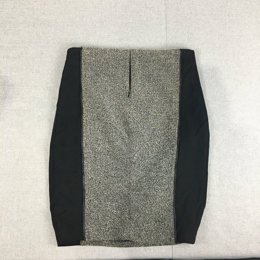 Diana Ferrari Womens Pencil Skirt Size 14 Black Grey Knit Midi Straight