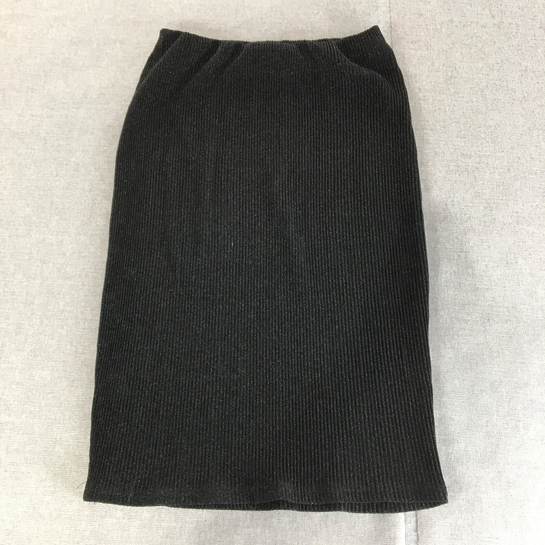 Valleygirl Womens Midi Skirt Size 8 Black Stretch Knit Straight