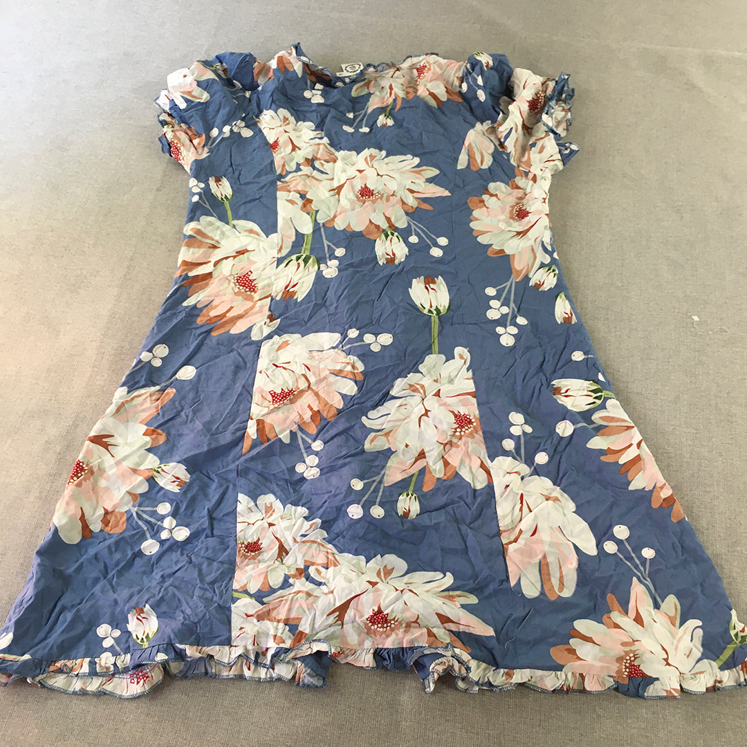 Silver Wishes Womens Mini Dress Size 16 Blue Floral Button Up Short Sleeve