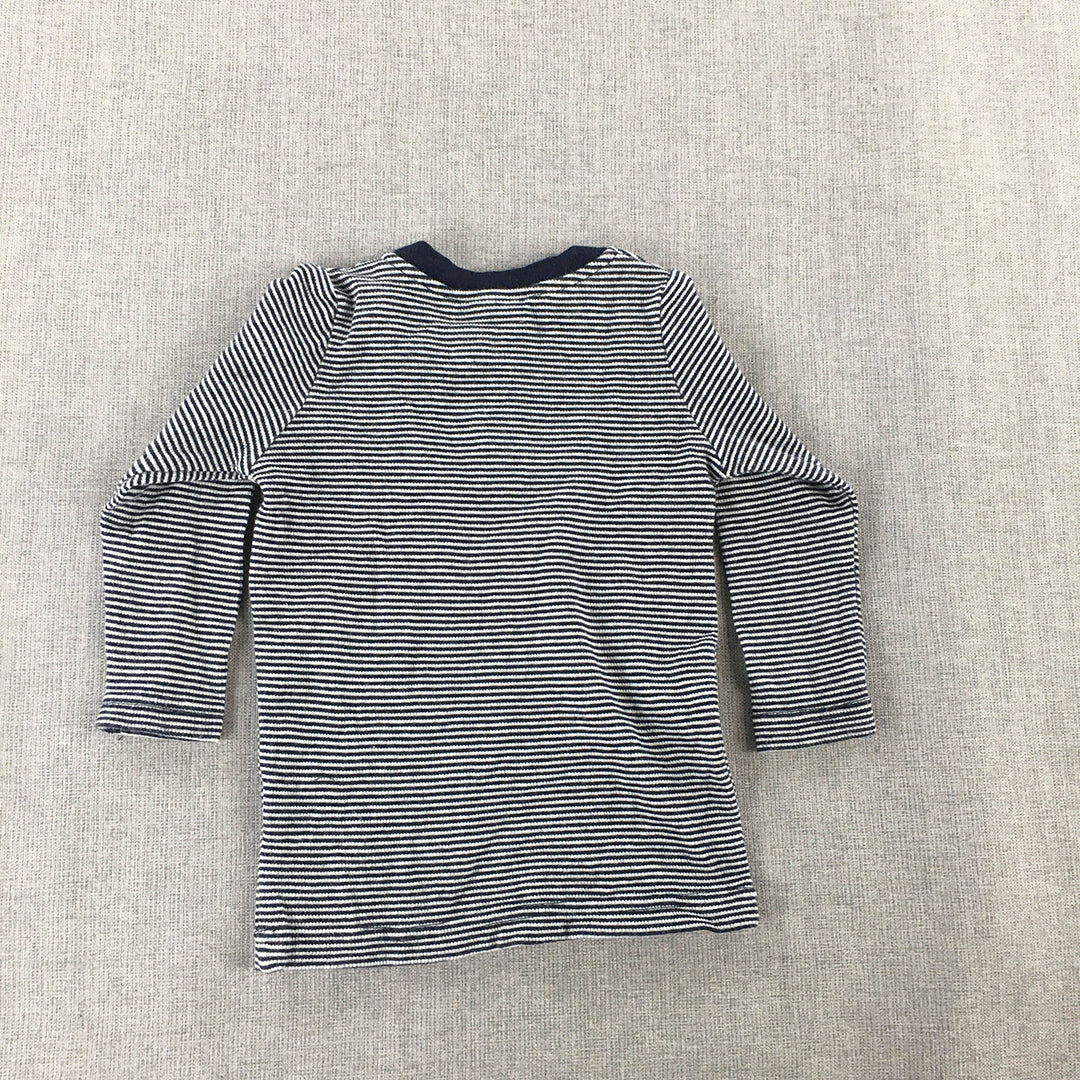 Seed Heritage Baby Shirt Size 00 (3 - 6 Months) Blue White Striped Long Sleeve