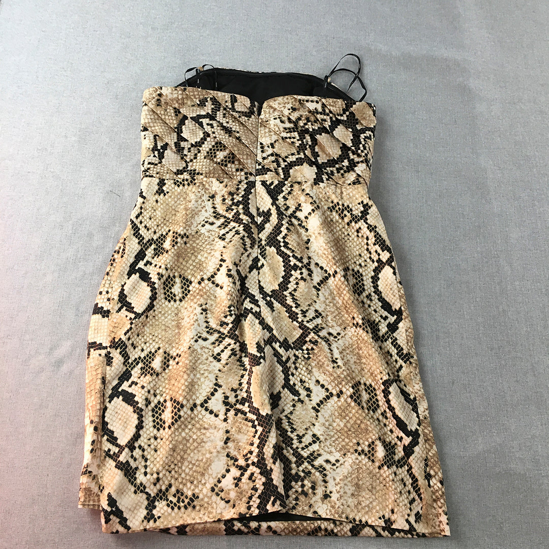 Events Womens Mini Dress Size 12 Brown Snakeskin Pattern Strapless Party