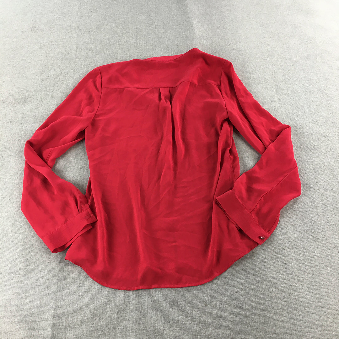 Portmans Womens Top Size 8 Red Button-Up Long Sleeve Shirt