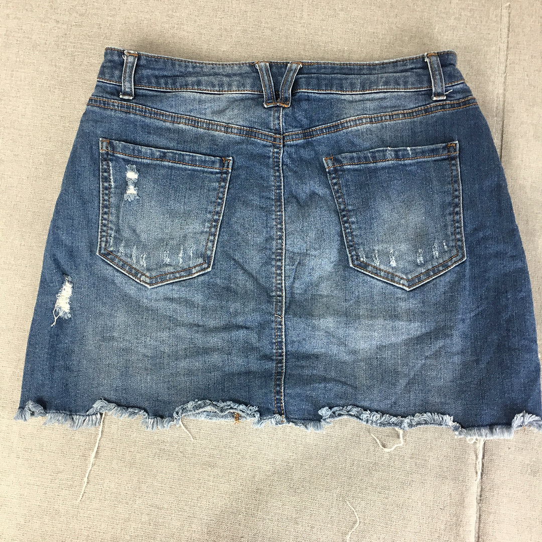 Wax Jeans Womens Denim Mini Skirt Size L Blue Raw Hem Pockets