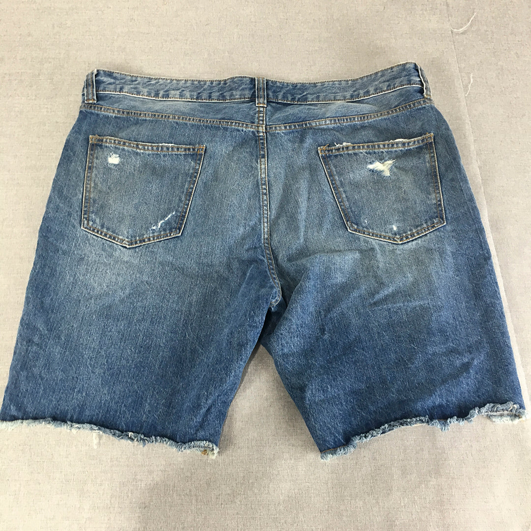 American Rag Mens Denim Shorts Size 40 Blue Ripped Jorts Raw Hem