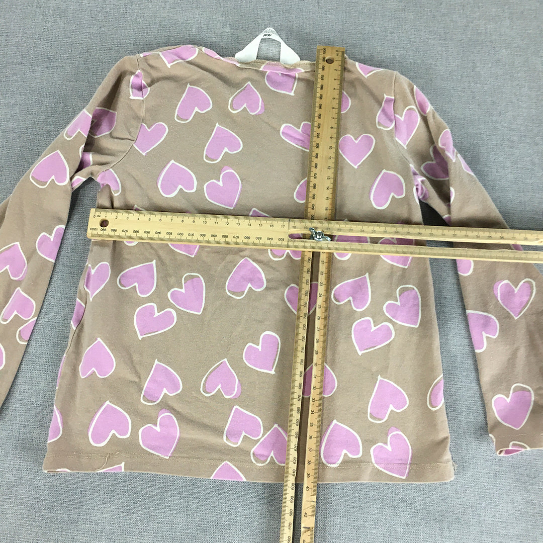 H&M Kids Girls Top Size 6 - 6 Years Brown Pink Love Heart Pattern Long Sleeve