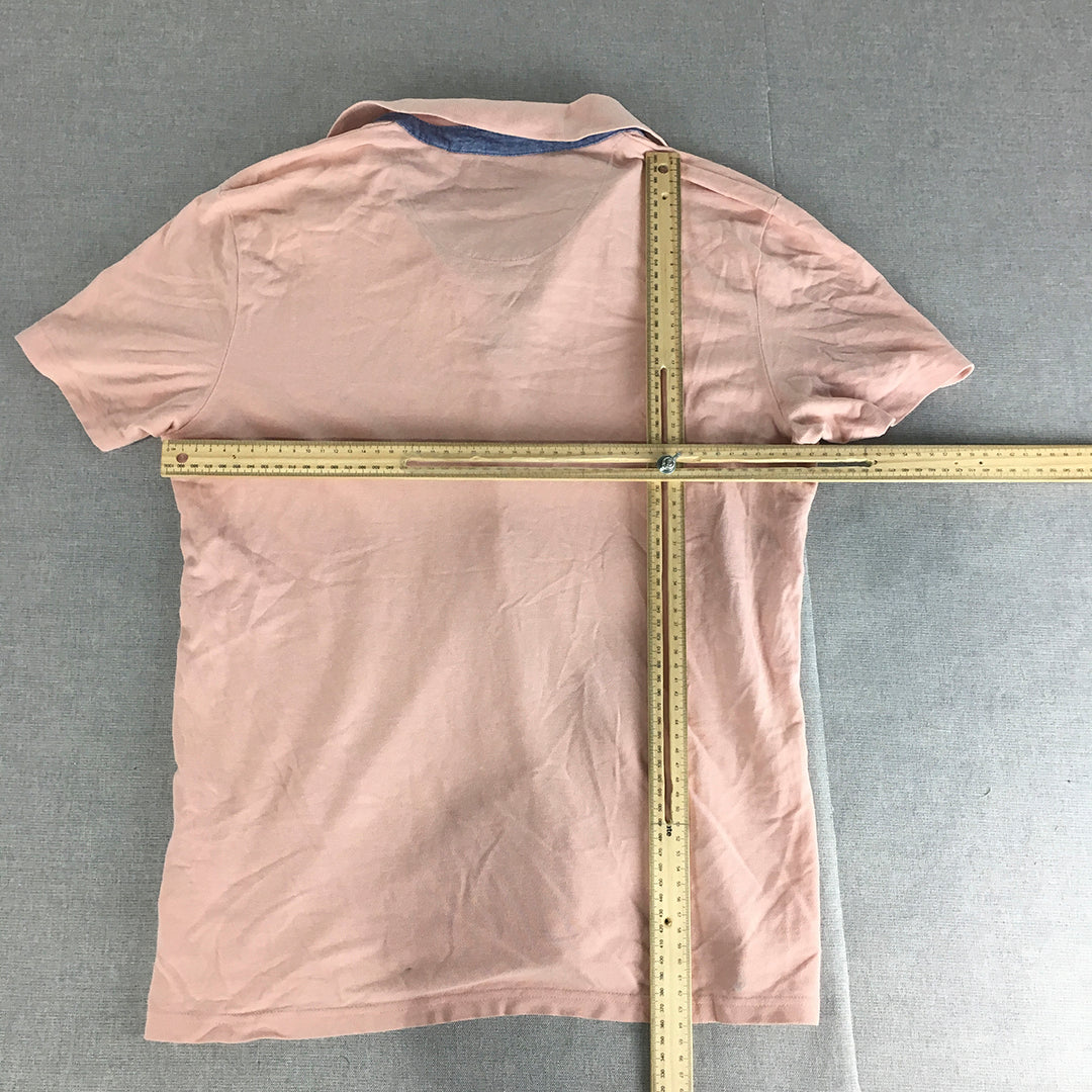 Guess Mens Polo Shirt Size S Pink Embossed Logo Short Sleeve Collared Rugby