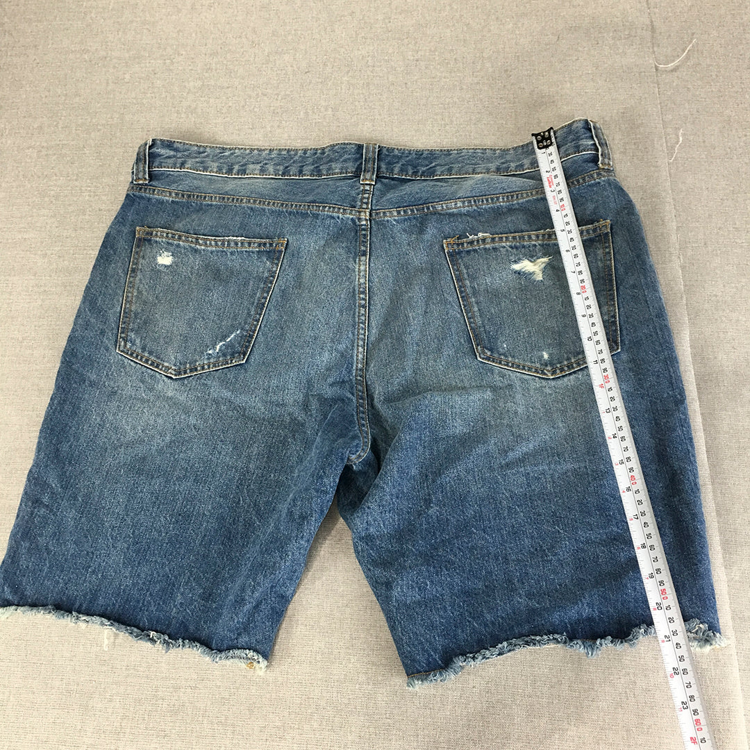 American Rag Mens Denim Shorts Size 40 Blue Ripped Jorts Raw Hem