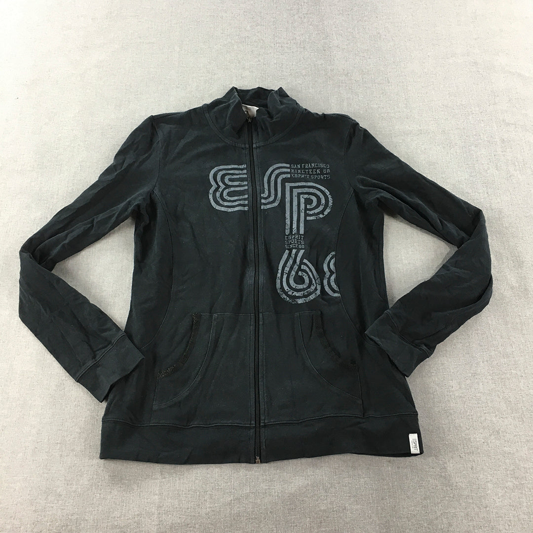 Esprit Sports Womens Jacket Size M Black Pockets Logo Zip-Up Mock Neck