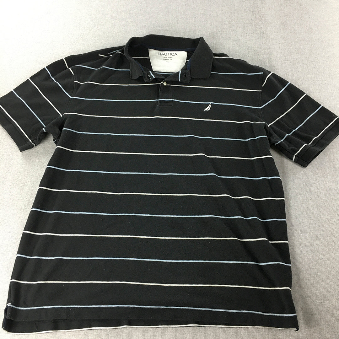 Nautica Mens Polo Shirt Size 2XL Black Striped Collared Rugby