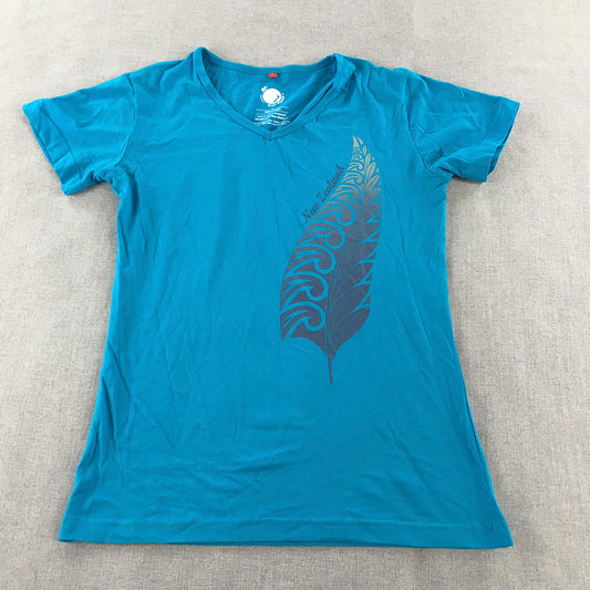 Kiwi Planet Womens T-Shirt Size S Blue NZ New Zealand Short Sleeve V-Neck