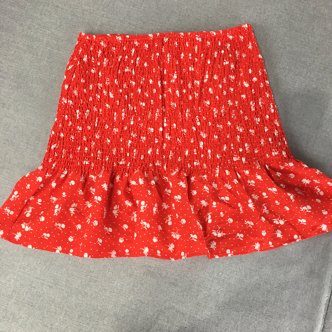 H&M Womens Mini Skirt Size S Red Floral Elastic Waist Mermaid Hem