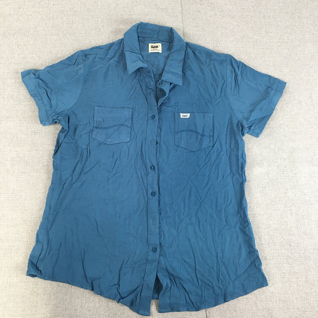 Lee Womens Shirt Size M Blue Short Sleeve Button-Up Pockets Collared