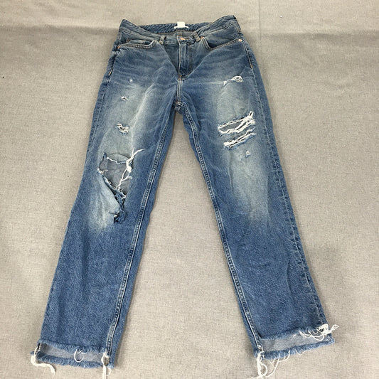 H&M Womens Jeans Size 8 (W28 x L27) Blue Light Wash Ripped Slim Straight Blue