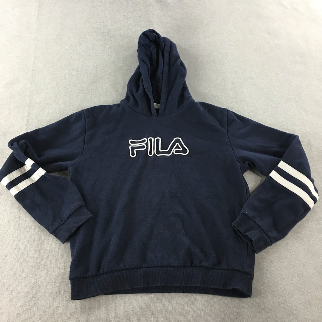 FILA Kids Boys Hoodie Sweater Size 14 Blue Big Embroidered Logo Jumper