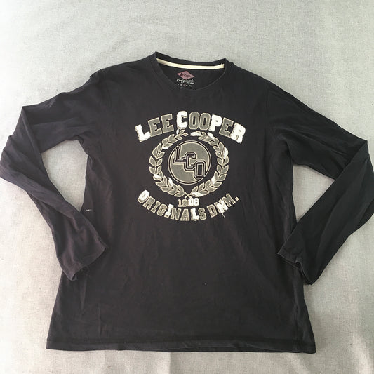 Lee Cooper Womens Shirt Size L Black Big Logo Long Sleeve Pullover