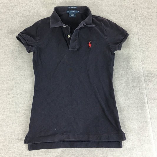 Ralph Lauren Womens Polo Shirt Size XS Navy Blue Skinny Slim Fit Rugby