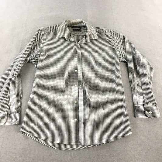 City Vogue Mens Shirt Size S Grey White Checkered Button-Up Long Sleeve