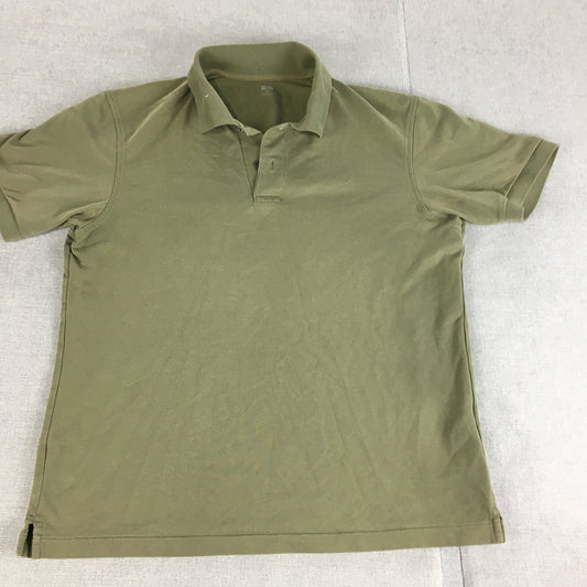 Uniqlo Mens Polo Shirt Size M Khaki Green Short Sleeve Collared Rugby