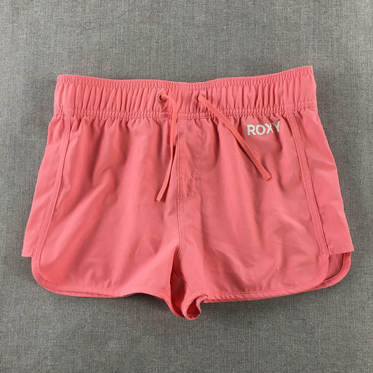 Roxy Womens Beach Shorts Size 12 Pink Logo Drawstring Surf Swim