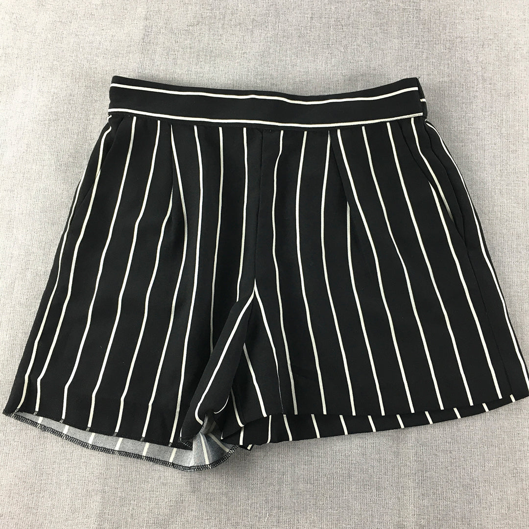 Decjuba Womens Shorts Size 8 Black Striped Elastic Waist