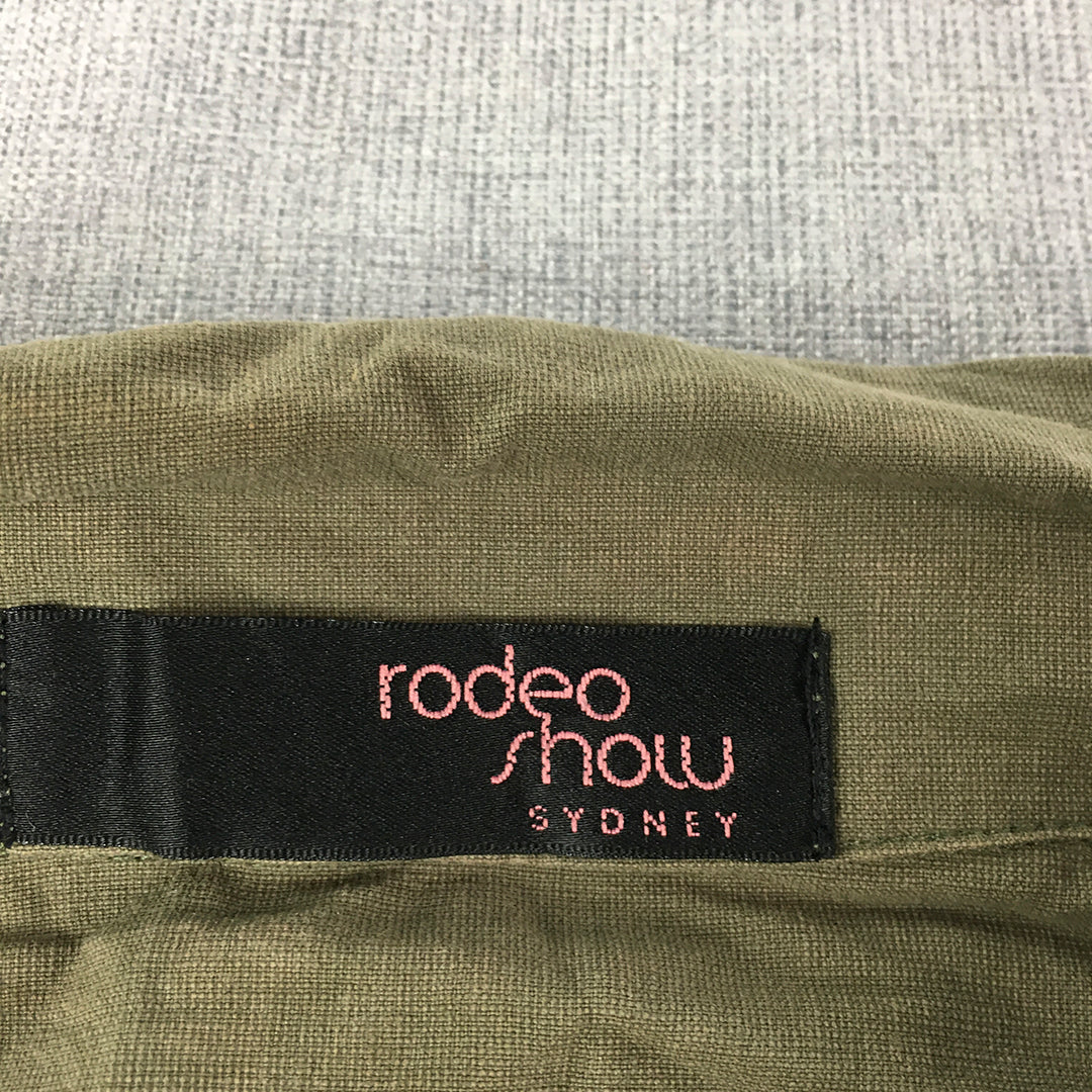 Rodeo Show Womens Cropped Denim Jacket Size S Khaki Military Green Pockets