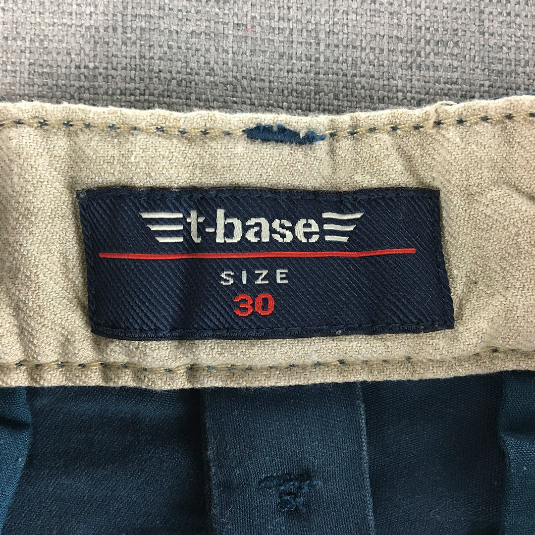 T-Base Mens Chino Shorts Size 30 Blue Pockets Casual Walking