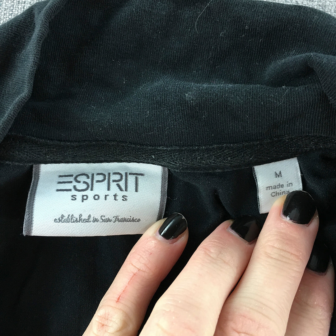 Esprit Sports Womens Jacket Size M Black Pockets Logo Zip-Up Mock Neck