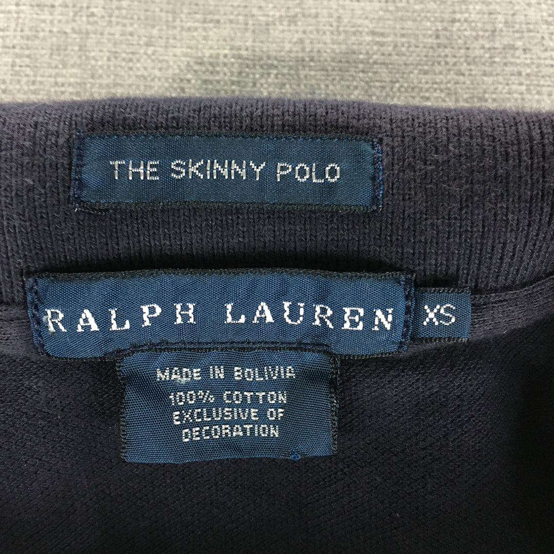 Ralph Lauren Womens Polo Shirt Size XS Navy Blue Skinny Slim Fit Rugby