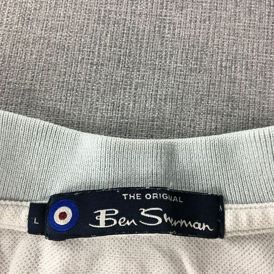 Ben Sherman Mens Polo Shirt Size L White Blue Collared Logo Rugby