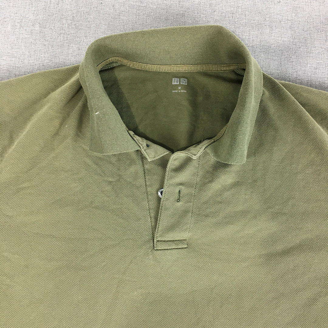 Uniqlo Mens Polo Shirt Size M Khaki Green Short Sleeve Collared Rugby